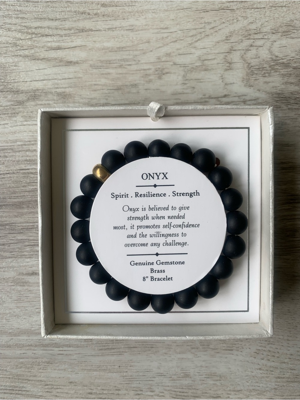 ✨ NIB Shivam 8" Genuine Gemstone Black Onyx Beaded Bracelet with brass bead - Picture 2 of 10